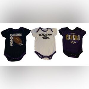 NFL Baltimore Ravens Three Piece Bodysuit Lot 6/9 Months Purple Black Cotton